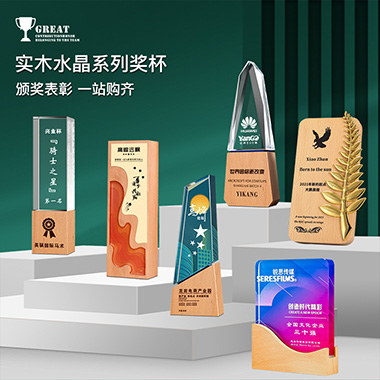 【实木水晶奖杯】定制创意木质抗疫优秀员工奖牌颁奖比赛木头订制定做