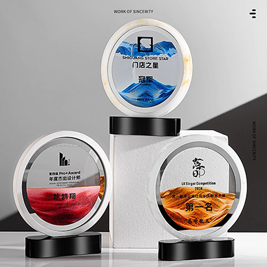 创意玉石流沙水晶奖杯定制高档大气授权奖牌公司周年庆纪念品定做