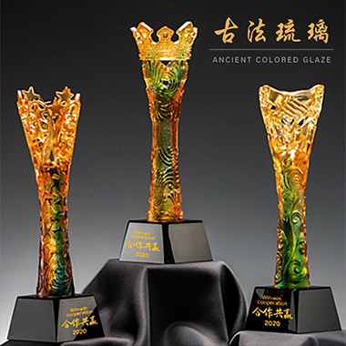 【古法琉璃奖杯】高档大气创意定制定做水晶五角星优秀员工高级感摆件