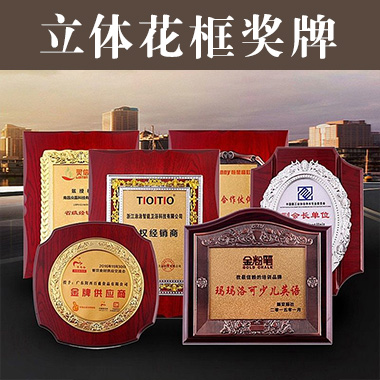 立体花框奖牌花框金箔奖牌荣誉公司牌匾制作定制定做水晶授权牌子木质