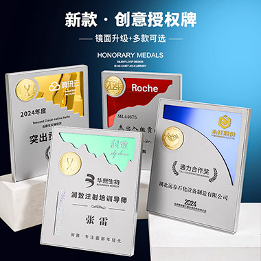 高档金属奖牌定制公司代理商荣誉颁奖授权牌牌匾证书聘书奖杯定做