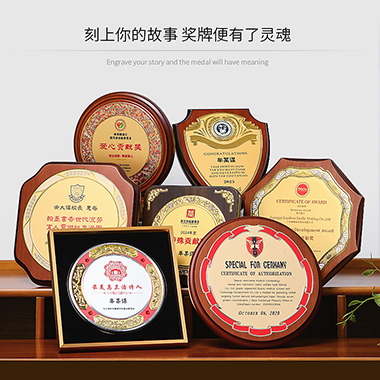 圆形盾牌奖牌定制定做授权牌荣誉牌匾定做铜牌实木质代理商授权牌定制