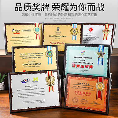经典木质麦穗五星奖牌异形奖牌授权牌挂墙牌木托荣誉牌会员颁奖授权书